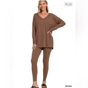 NWT ZENANA BRUSHED DTY MICROFIBER LOUNGEWEAR SET